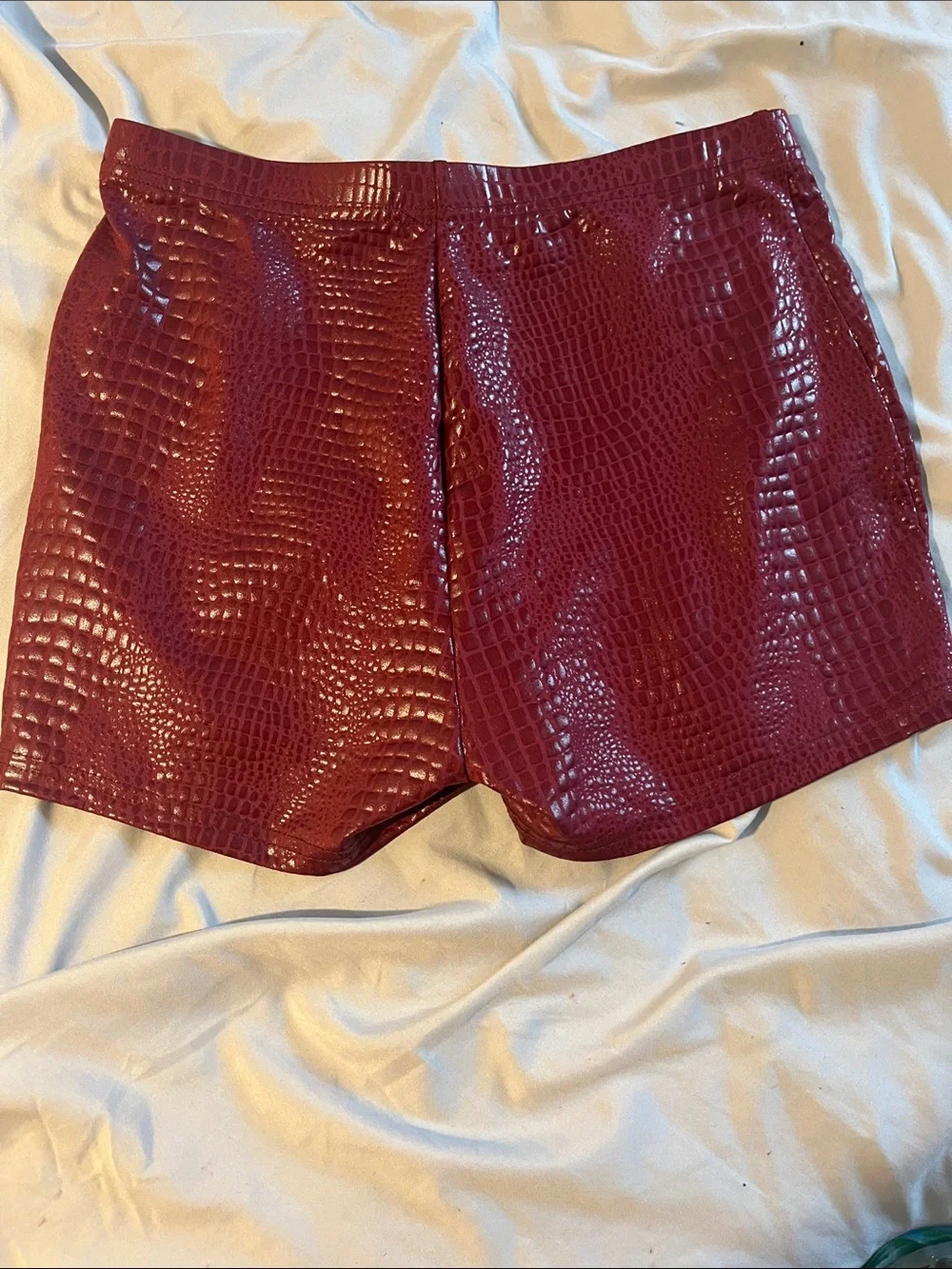 Women's Faux Croc High-Shine Burgundy Shorts